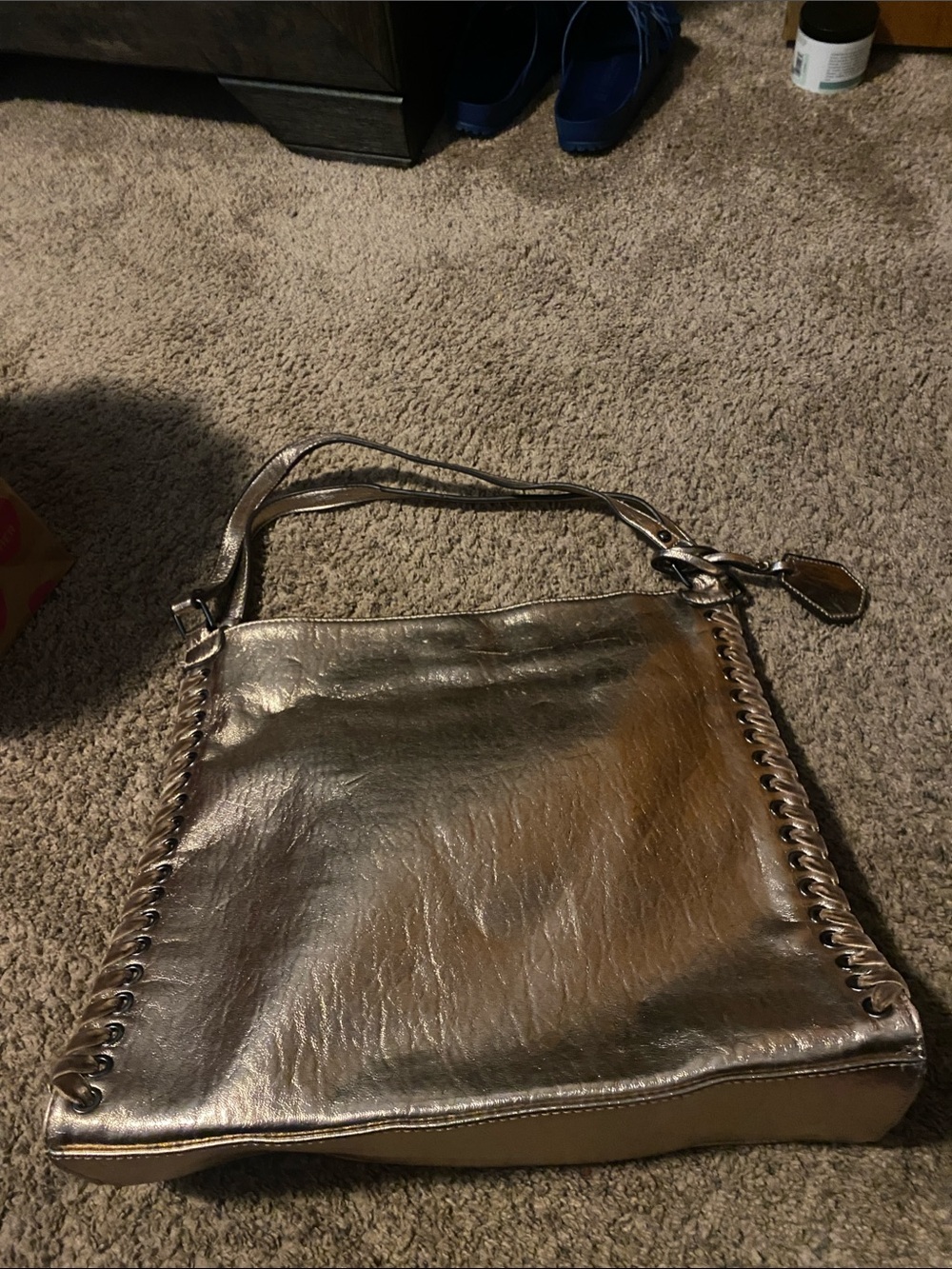 Jessica Simpson Metallic Bronze Shoulder Bag with Chain-Trim